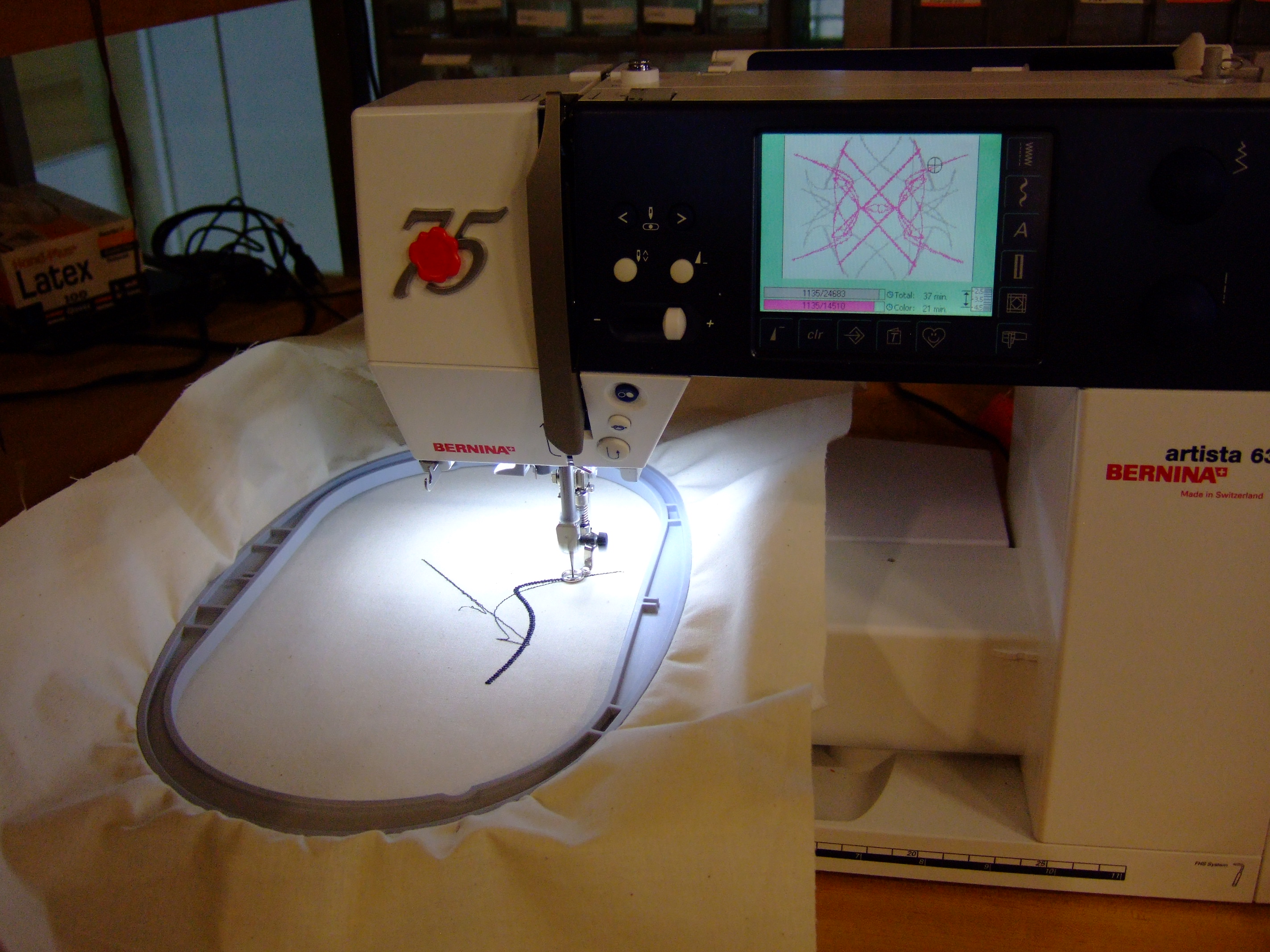 Embroidery machine at work